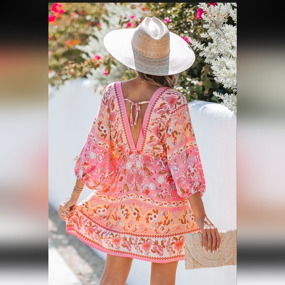 Cupshe Pink and Peach Mini Dress with Vibrant Floral Design - Picture 2 of 15